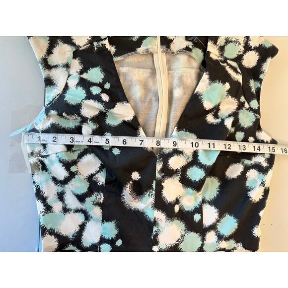 French Connection Black Fit & Flare Dress Green White Abstract Dot Party 4 - Picture 7 of 7